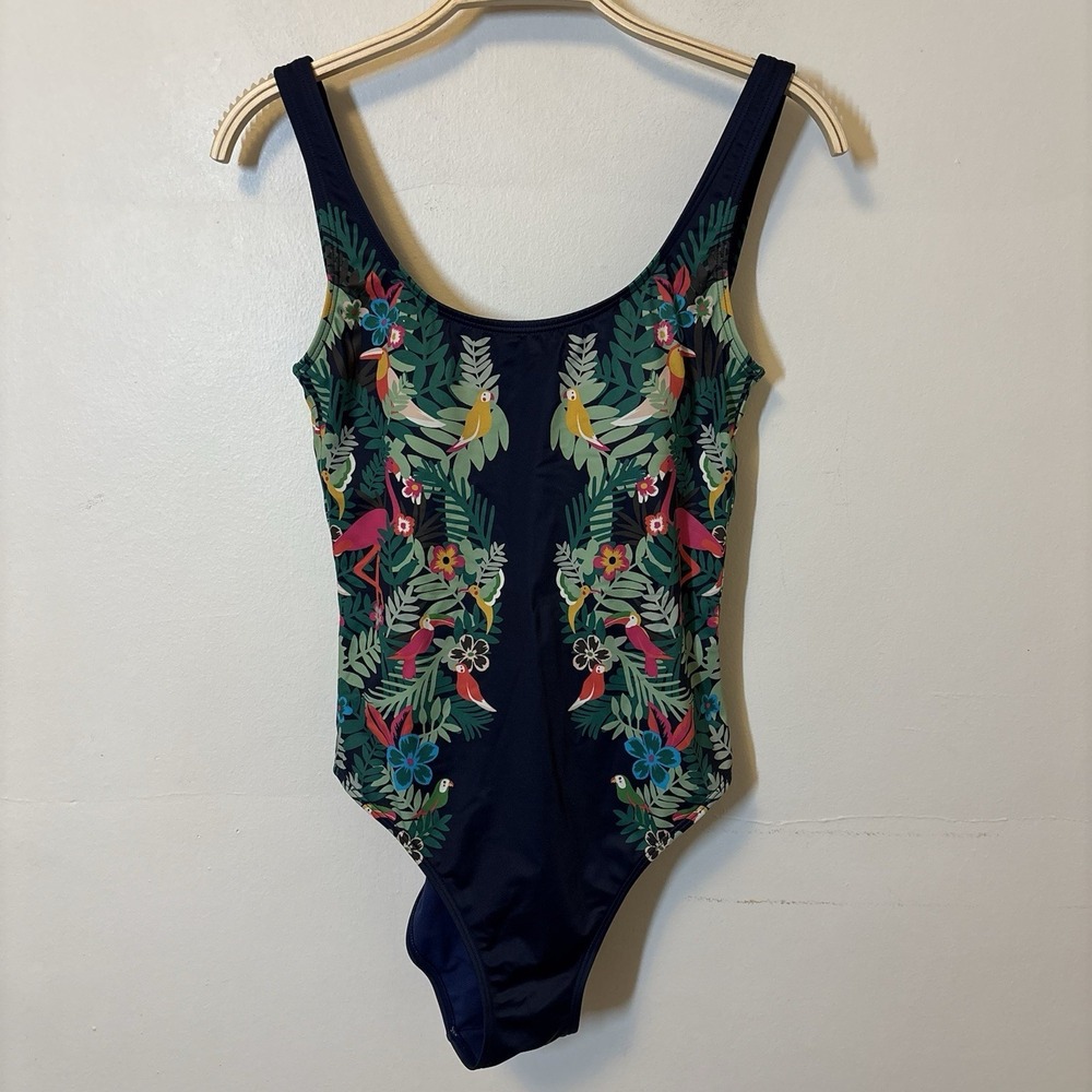 Boden Women's One Piece Swimsuit Bathing Suit Parrot Tropical Blue 2 Vacation